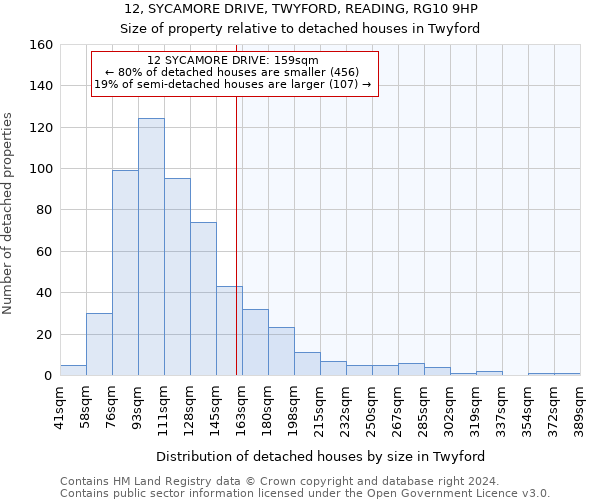 12, SYCAMORE DRIVE, TWYFORD, READING, RG10 9HP: Size of property relative to detached houses in Twyford