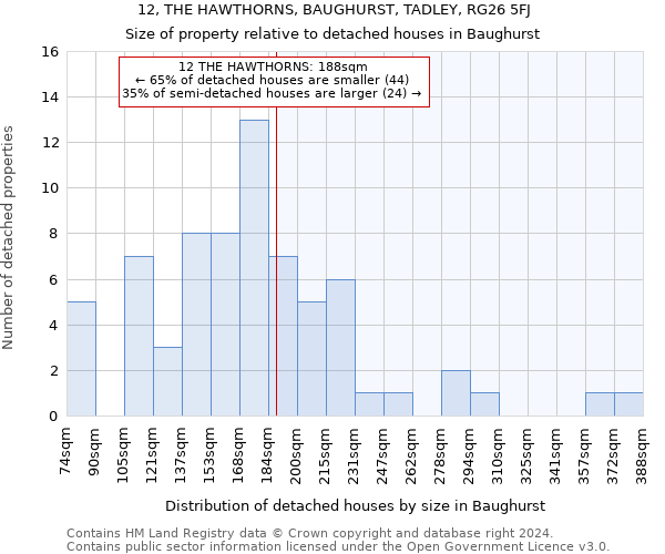 12, THE HAWTHORNS, BAUGHURST, TADLEY, RG26 5FJ: Size of property relative to detached houses in Baughurst