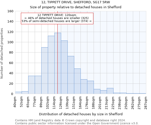 12, TIPPETT DRIVE, SHEFFORD, SG17 5RW: Size of property relative to detached houses in Shefford