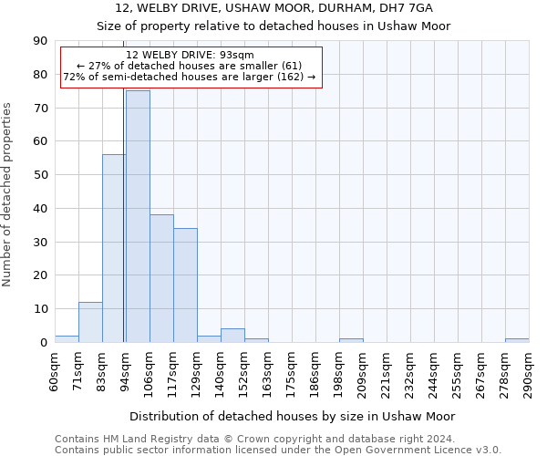 12, WELBY DRIVE, USHAW MOOR, DURHAM, DH7 7GA: Size of property relative to detached houses in Ushaw Moor