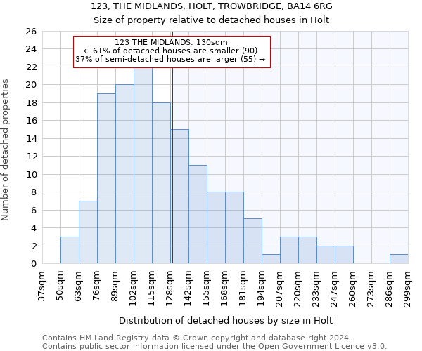 123, THE MIDLANDS, HOLT, TROWBRIDGE, BA14 6RG: Size of property relative to detached houses in Holt