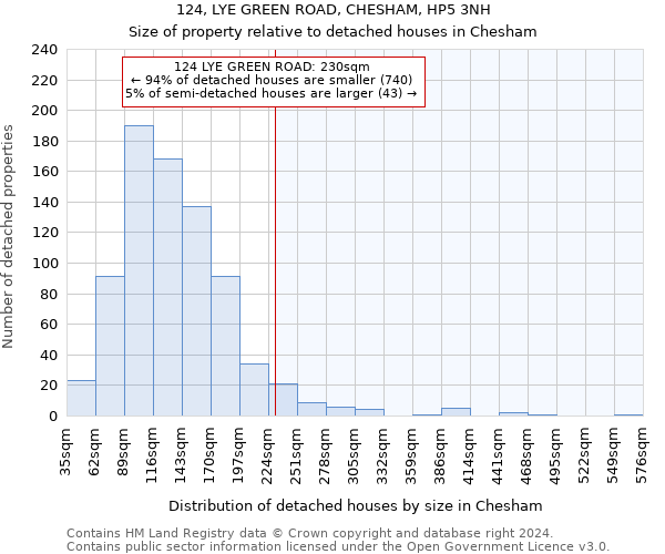 124, LYE GREEN ROAD, CHESHAM, HP5 3NH: Size of property relative to detached houses in Chesham