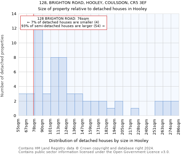 128, BRIGHTON ROAD, HOOLEY, COULSDON, CR5 3EF: Size of property relative to detached houses in Hooley