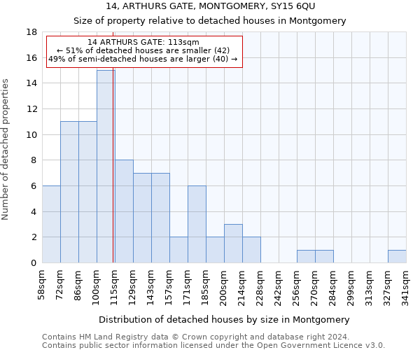 14, ARTHURS GATE, MONTGOMERY, SY15 6QU: Size of property relative to detached houses in Montgomery