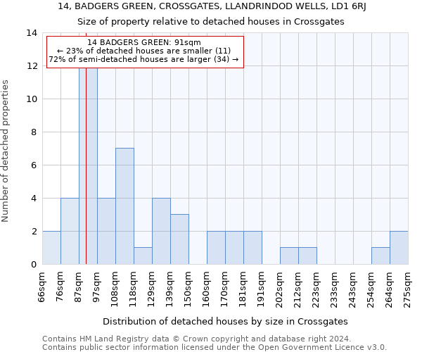 14, BADGERS GREEN, CROSSGATES, LLANDRINDOD WELLS, LD1 6RJ: Size of property relative to detached houses in Crossgates