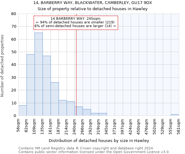 14, BARBERRY WAY, BLACKWATER, CAMBERLEY, GU17 9DX: Size of property relative to detached houses in Hawley