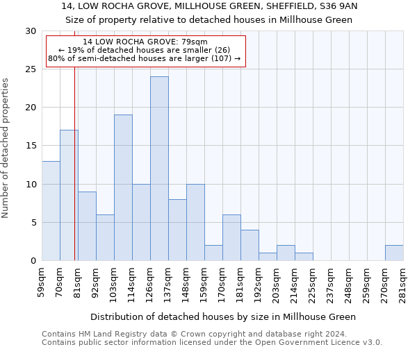 14, LOW ROCHA GROVE, MILLHOUSE GREEN, SHEFFIELD, S36 9AN: Size of property relative to detached houses in Millhouse Green