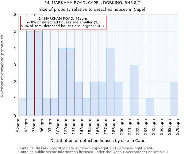 14, MARKHAM ROAD, CAPEL, DORKING, RH5 5JT: Size of property relative to detached houses in Capel