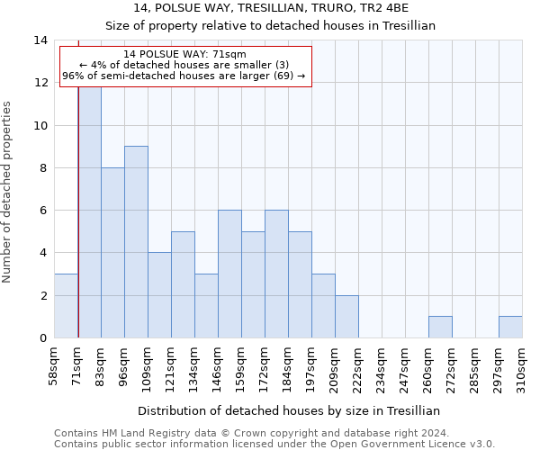 14, POLSUE WAY, TRESILLIAN, TRURO, TR2 4BE: Size of property relative to detached houses in Tresillian