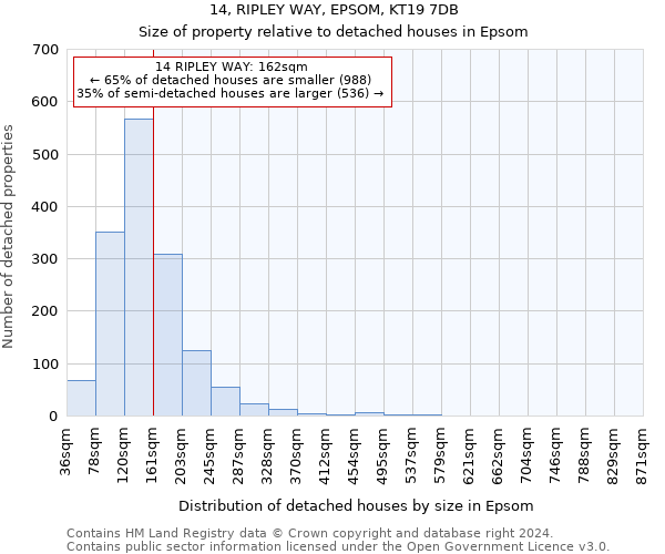 14, RIPLEY WAY, EPSOM, KT19 7DB: Size of property relative to detached houses in Epsom