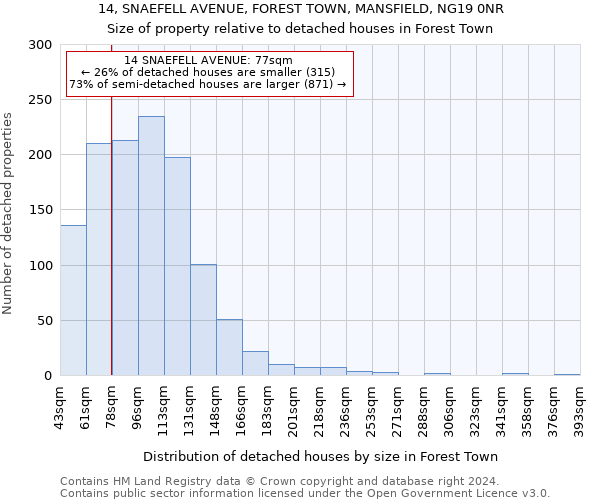 14, SNAEFELL AVENUE, FOREST TOWN, MANSFIELD, NG19 0NR: Size of property relative to detached houses in Forest Town