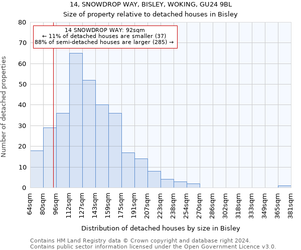 14, SNOWDROP WAY, BISLEY, WOKING, GU24 9BL: Size of property relative to detached houses in Bisley