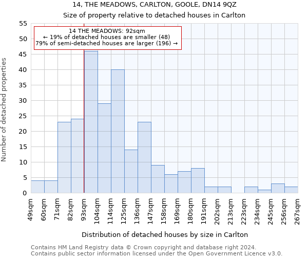 14, THE MEADOWS, CARLTON, GOOLE, DN14 9QZ: Size of property relative to detached houses in Carlton