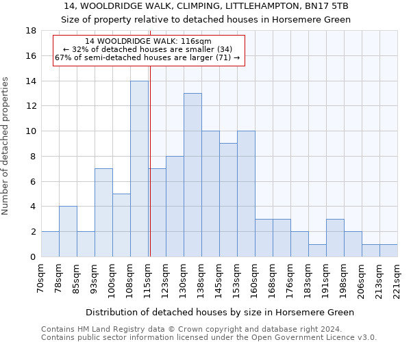 14, WOOLDRIDGE WALK, CLIMPING, LITTLEHAMPTON, BN17 5TB: Size of property relative to detached houses in Horsemere Green