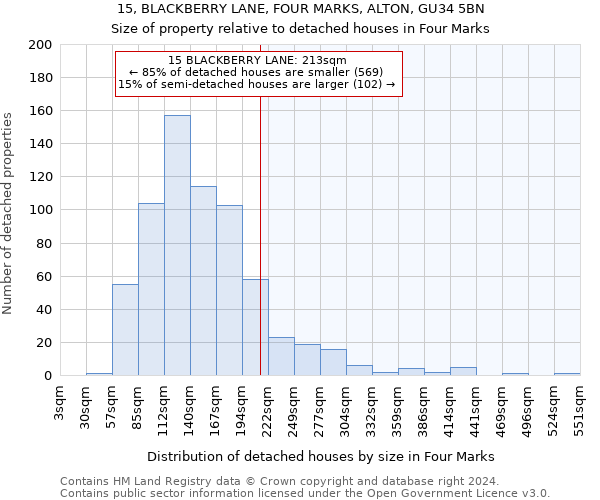 15, BLACKBERRY LANE, FOUR MARKS, ALTON, GU34 5BN: Size of property relative to detached houses in Four Marks