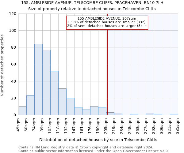 155, AMBLESIDE AVENUE, TELSCOMBE CLIFFS, PEACEHAVEN, BN10 7LH: Size of property relative to detached houses in Telscombe Cliffs