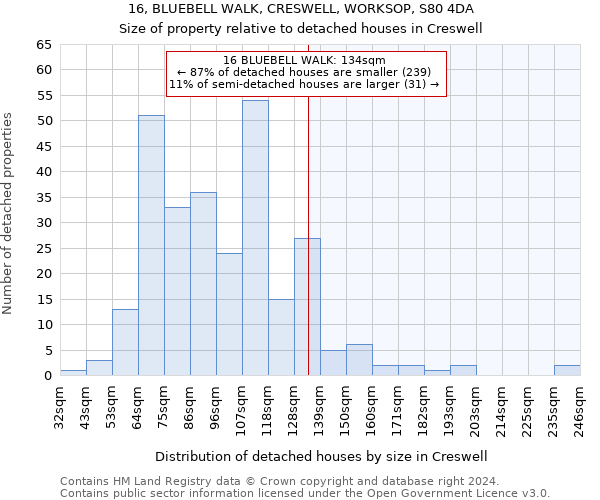 16, BLUEBELL WALK, CRESWELL, WORKSOP, S80 4DA: Size of property relative to detached houses in Creswell