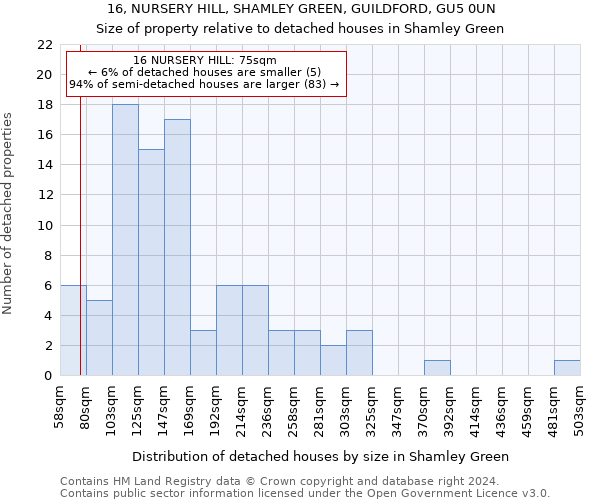 16, NURSERY HILL, SHAMLEY GREEN, GUILDFORD, GU5 0UN: Size of property relative to detached houses in Shamley Green