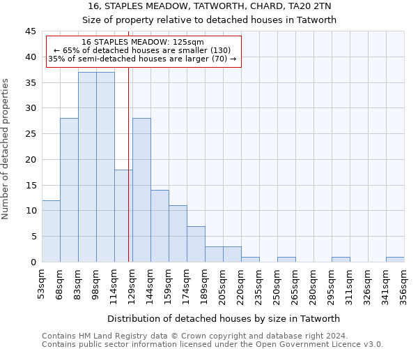 16, STAPLES MEADOW, TATWORTH, CHARD, TA20 2TN: Size of property relative to detached houses in Tatworth