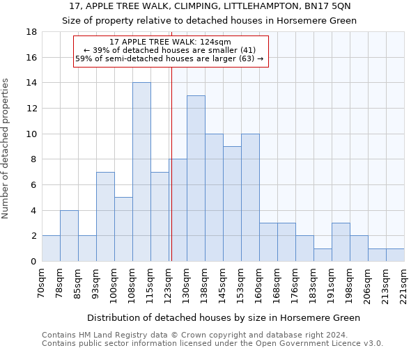 17, APPLE TREE WALK, CLIMPING, LITTLEHAMPTON, BN17 5QN: Size of property relative to detached houses in Horsemere Green