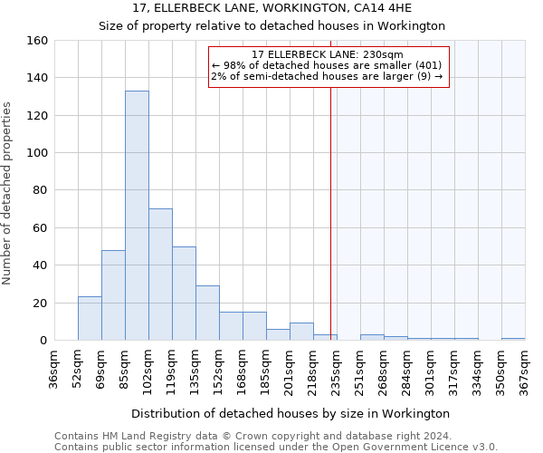 17, ELLERBECK LANE, WORKINGTON, CA14 4HE: Size of property relative to detached houses in Workington