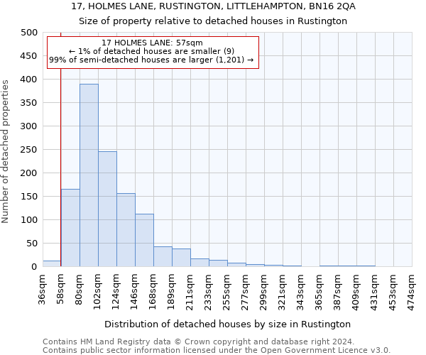 17, HOLMES LANE, RUSTINGTON, LITTLEHAMPTON, BN16 2QA: Size of property relative to detached houses in Rustington