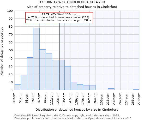 17, TRINITY WAY, CINDERFORD, GL14 2RD: Size of property relative to detached houses in Cinderford