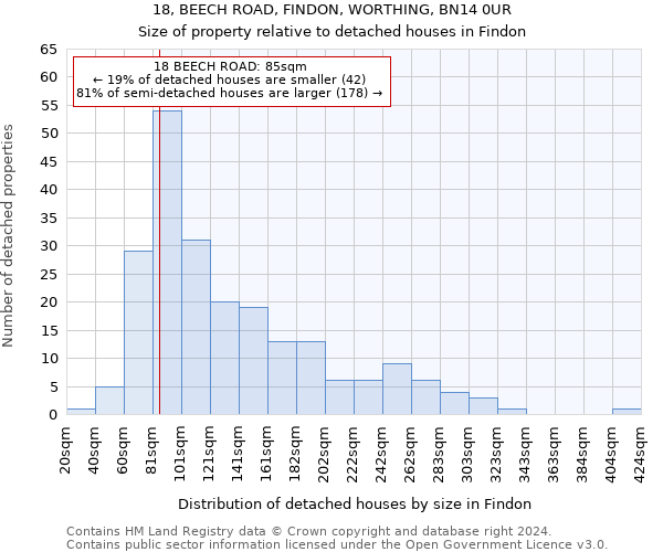 18, BEECH ROAD, FINDON, WORTHING, BN14 0UR: Size of property relative to detached houses in Findon