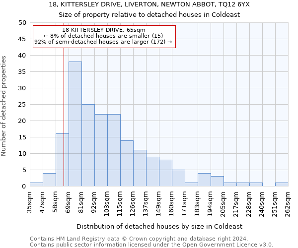 18, KITTERSLEY DRIVE, LIVERTON, NEWTON ABBOT, TQ12 6YX: Size of property relative to detached houses in Coldeast