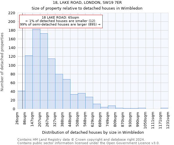 18, LAKE ROAD, LONDON, SW19 7ER: Size of property relative to detached houses in Wimbledon