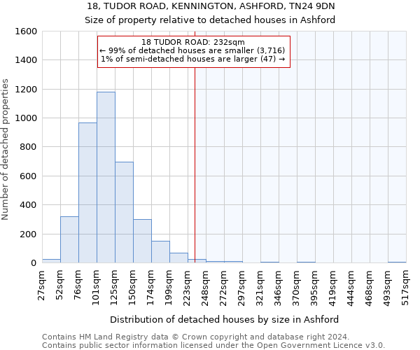 18, TUDOR ROAD, KENNINGTON, ASHFORD, TN24 9DN: Size of property relative to detached houses in Ashford