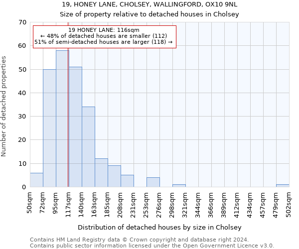 19, HONEY LANE, CHOLSEY, WALLINGFORD, OX10 9NL: Size of property relative to detached houses in Cholsey