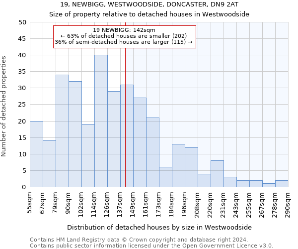 19, NEWBIGG, WESTWOODSIDE, DONCASTER, DN9 2AT: Size of property relative to detached houses in Westwoodside