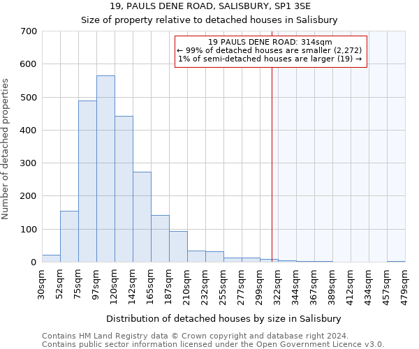 19, PAULS DENE ROAD, SALISBURY, SP1 3SE: Size of property relative to detached houses in Salisbury