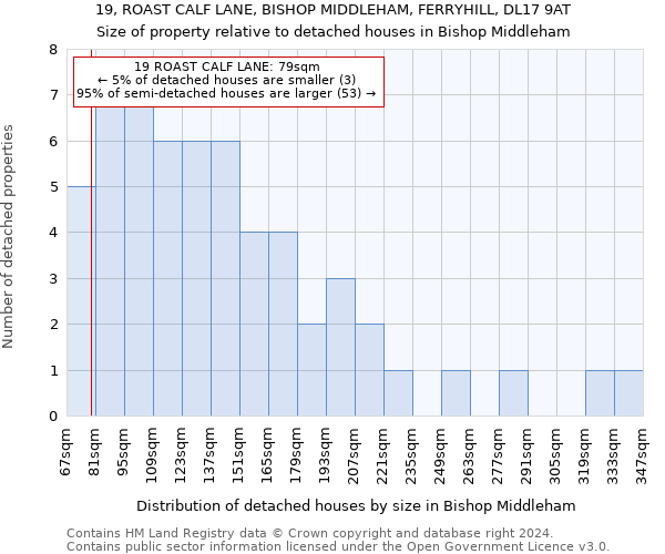 19, ROAST CALF LANE, BISHOP MIDDLEHAM, FERRYHILL, DL17 9AT: Size of property relative to detached houses in Bishop Middleham