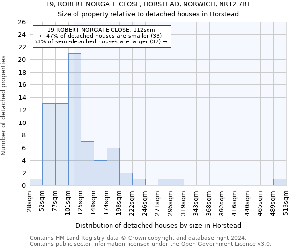 19, ROBERT NORGATE CLOSE, HORSTEAD, NORWICH, NR12 7BT: Size of property relative to detached houses in Horstead