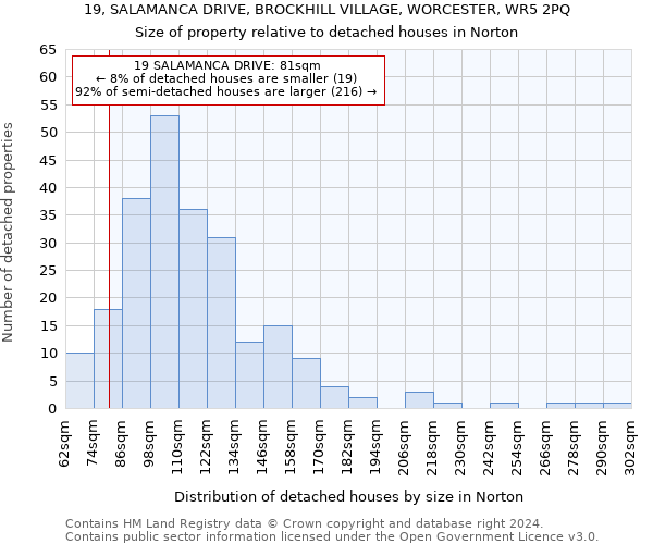 19, SALAMANCA DRIVE, BROCKHILL VILLAGE, WORCESTER, WR5 2PQ: Size of property relative to detached houses in Norton