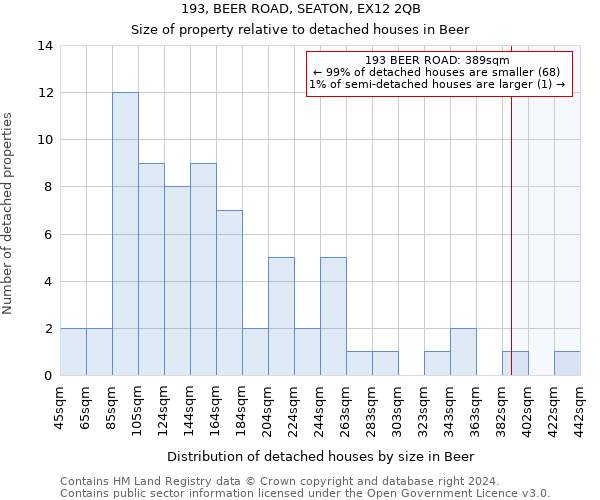 193, BEER ROAD, SEATON, EX12 2QB: Size of property relative to detached houses in Beer