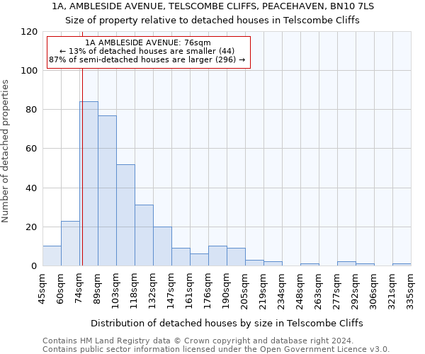 1A, AMBLESIDE AVENUE, TELSCOMBE CLIFFS, PEACEHAVEN, BN10 7LS: Size of property relative to detached houses in Telscombe Cliffs