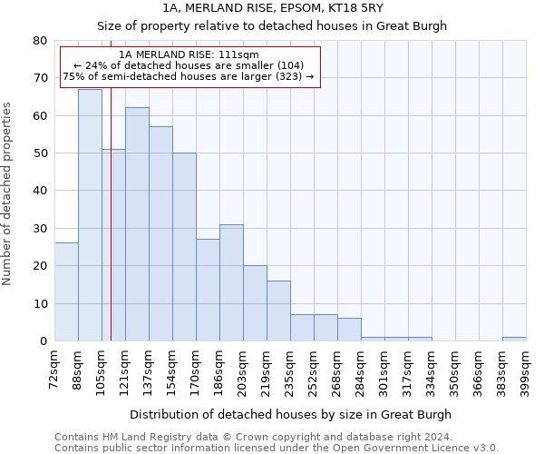 1A, MERLAND RISE, EPSOM, KT18 5RY: Size of property relative to detached houses in Great Burgh