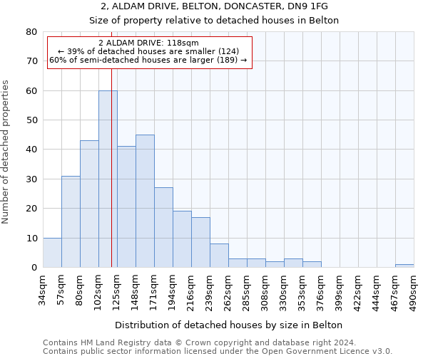 2, ALDAM DRIVE, BELTON, DONCASTER, DN9 1FG: Size of property relative to detached houses in Belton