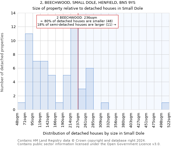 2, BEECHWOOD, SMALL DOLE, HENFIELD, BN5 9YS: Size of property relative to detached houses in Small Dole