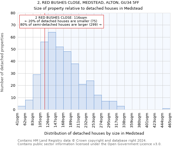 2, RED BUSHES CLOSE, MEDSTEAD, ALTON, GU34 5FF: Size of property relative to detached houses in Medstead