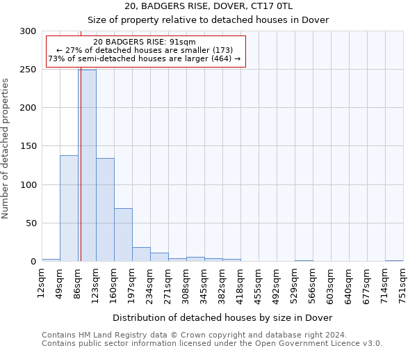 20, BADGERS RISE, DOVER, CT17 0TL: Size of property relative to detached houses in Dover