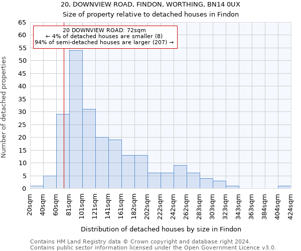 20, DOWNVIEW ROAD, FINDON, WORTHING, BN14 0UX: Size of property relative to detached houses in Findon
