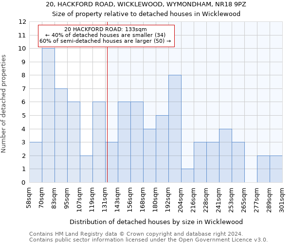 20, HACKFORD ROAD, WICKLEWOOD, WYMONDHAM, NR18 9PZ: Size of property relative to detached houses in Wicklewood