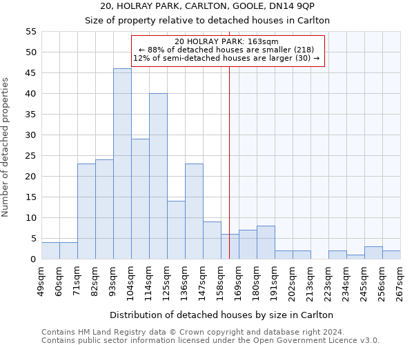 20, HOLRAY PARK, CARLTON, GOOLE, DN14 9QP: Size of property relative to detached houses in Carlton