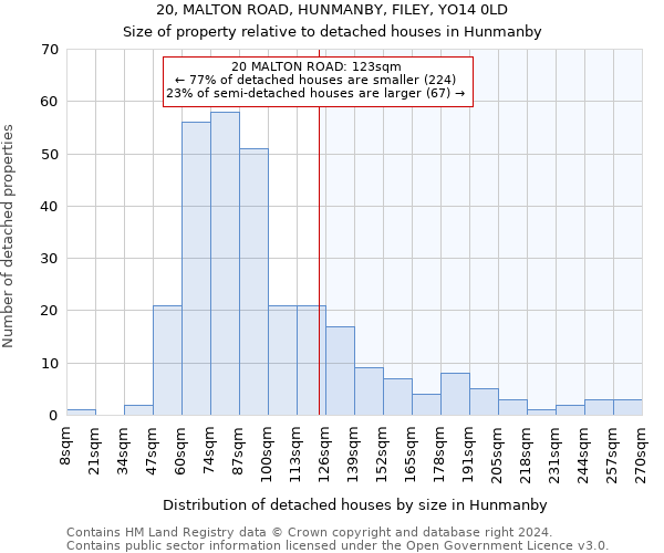 20, MALTON ROAD, HUNMANBY, FILEY, YO14 0LD: Size of property relative to detached houses in Hunmanby