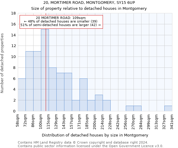 20, MORTIMER ROAD, MONTGOMERY, SY15 6UP: Size of property relative to detached houses in Montgomery