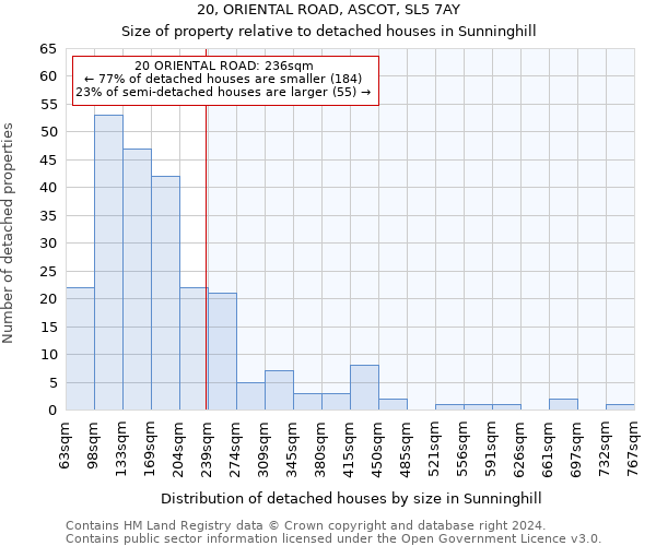 20, ORIENTAL ROAD, ASCOT, SL5 7AY: Size of property relative to detached houses in Sunninghill